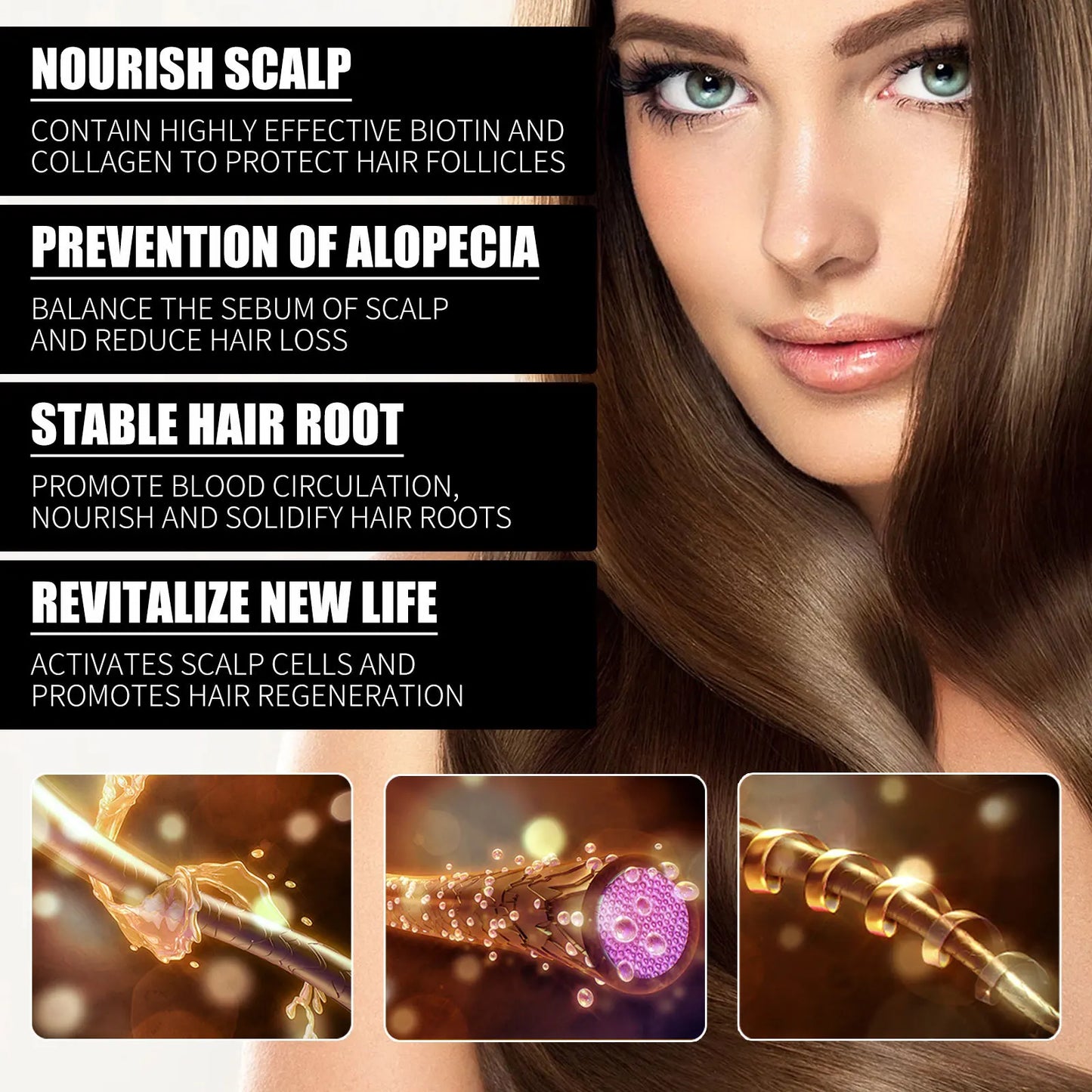 Ouhoe 30ml Collagen B7 Vitamin Hair Care Essential Oil Anti Hair Loss Moisture Repair Baldness Scalp Care Hair Growth Serum Oil