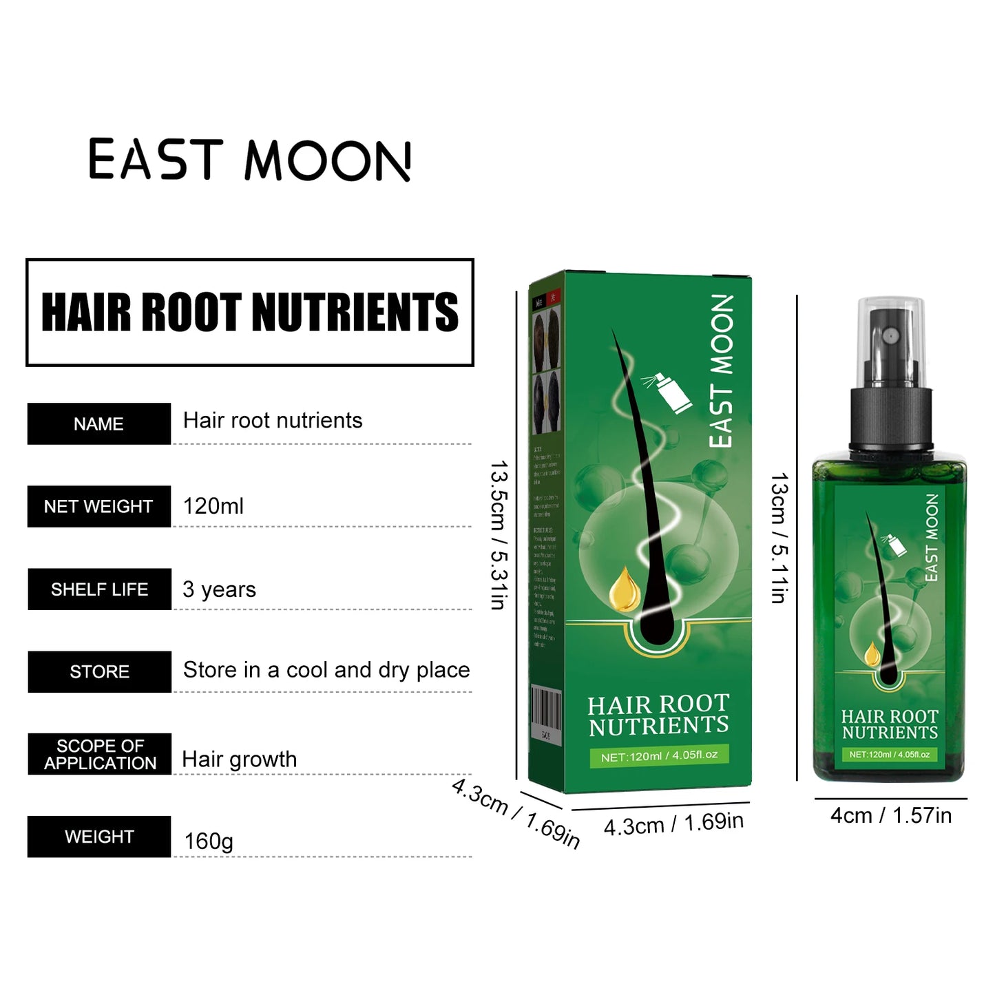 East Moon 120ml Men Hair Growth Spray Nourishing Root Fast Grow Anti Hair Loss Scalp Massage Care Repair Thickening Hair Spray