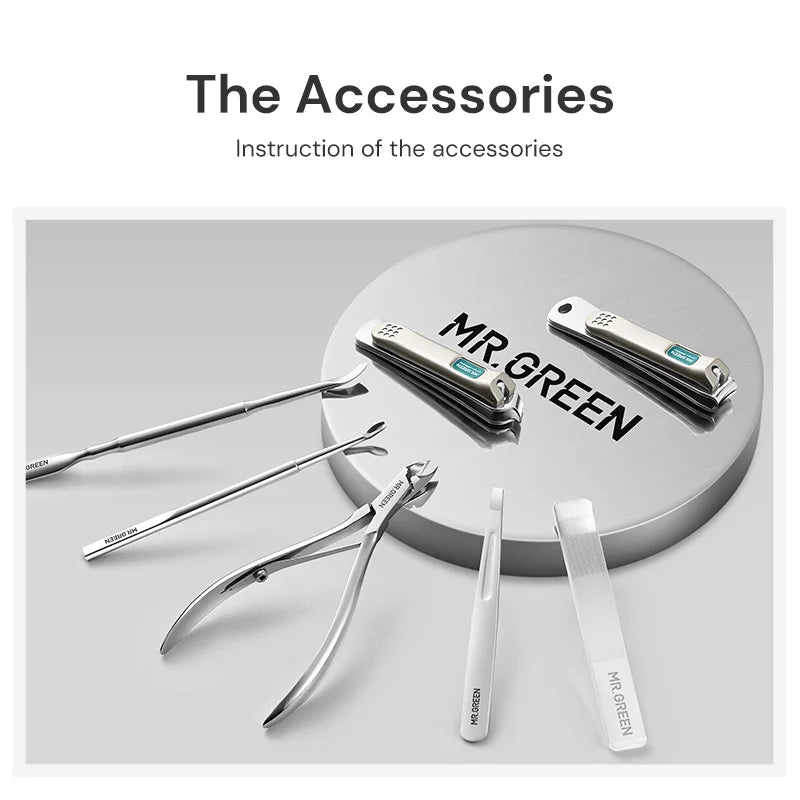 MR Green Manicure Set Pedicure Set Nail Clippers Tools Stainless Steel Professional Nail Scissors Cutter Travel Case Kit 7 in 1