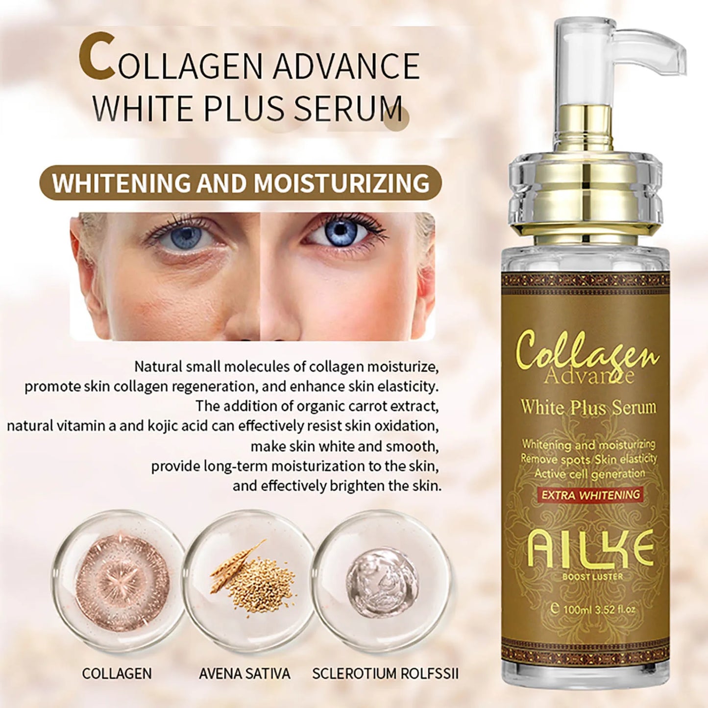 Ailke Face and Body Whitening Serum Hydration Moisturizing Dark Spots Remover Skin Glowing Wrinkle Treatment 100ML