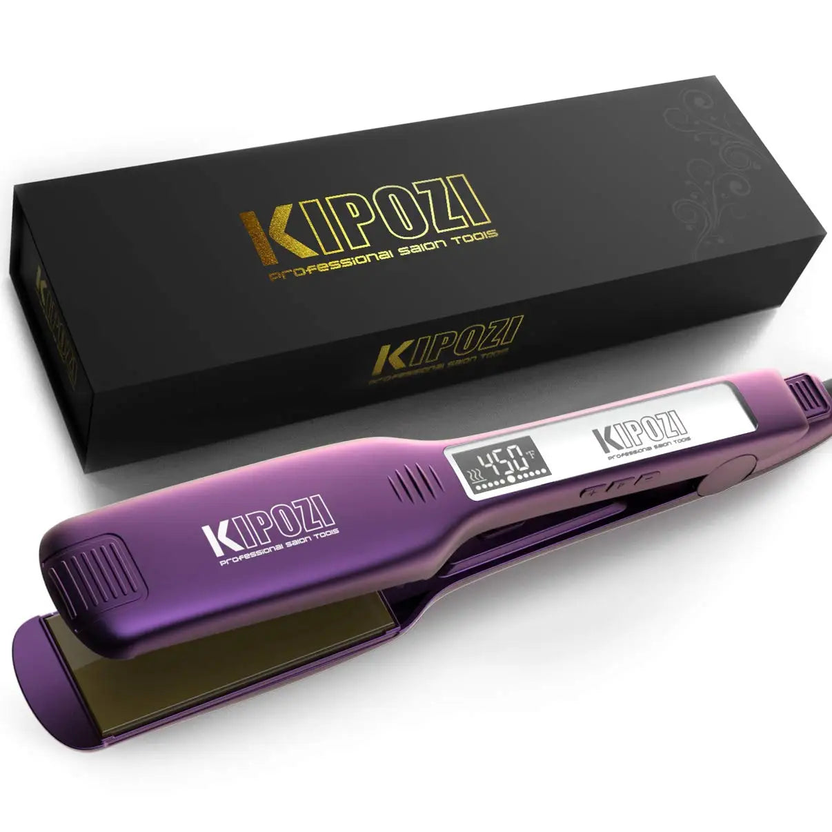 KIPOZI Professional Hair Straightener Titanium Flat Iron with Digital LCD Display Dual Voltage Instant Heating Curling Iron