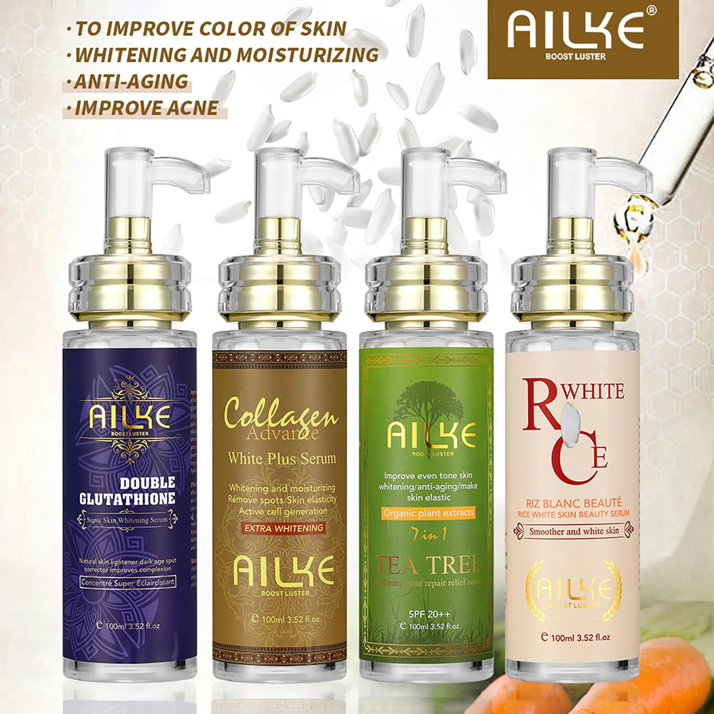 Ailke Face and Body Whitening Serum Hydration Moisturizing Dark Spots Remover Skin Glowing Wrinkle Treatment 100ML