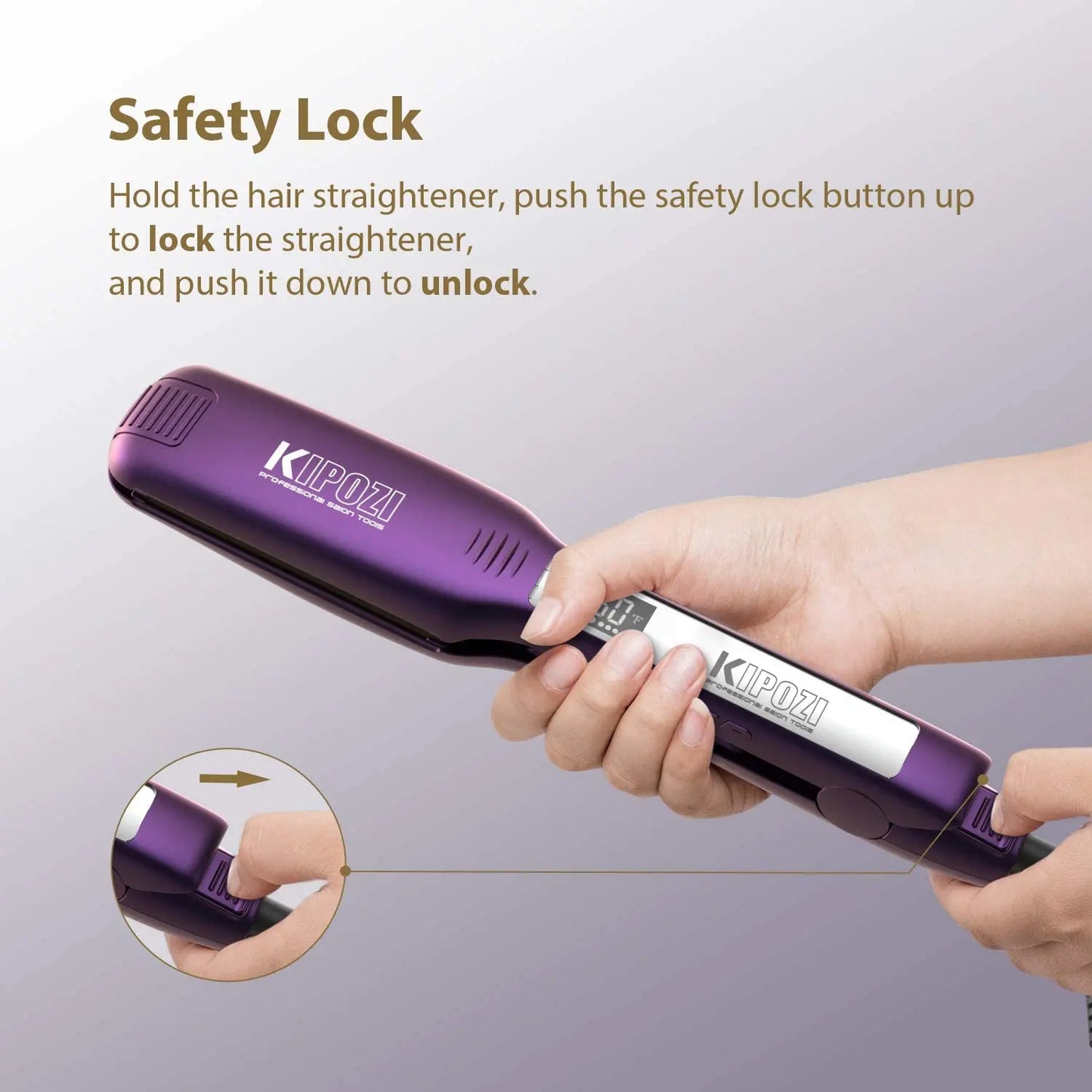 KIPOZI Professional Hair Straightener Titanium Flat Iron with Digital LCD Display Dual Voltage Instant Heating Curling Iron