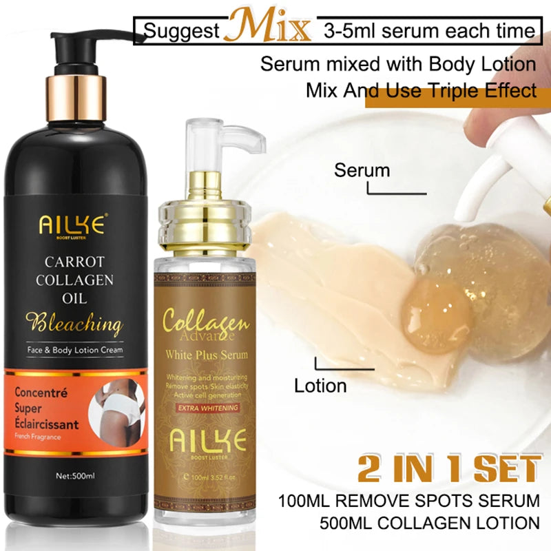 AILKE Skin Whitening Face Serum with Organic Collagen for Spot Reduction and Even Skin Tone Moisturizing Formula