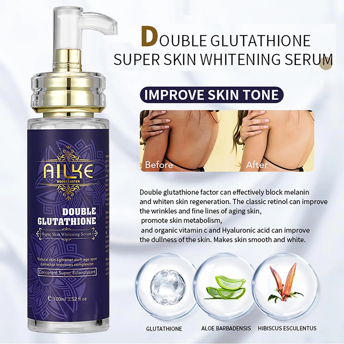 Ailke Face and Body Whitening Serum Hydration Moisturizing Dark Spots Remover Skin Glowing Wrinkle Treatment 100ML