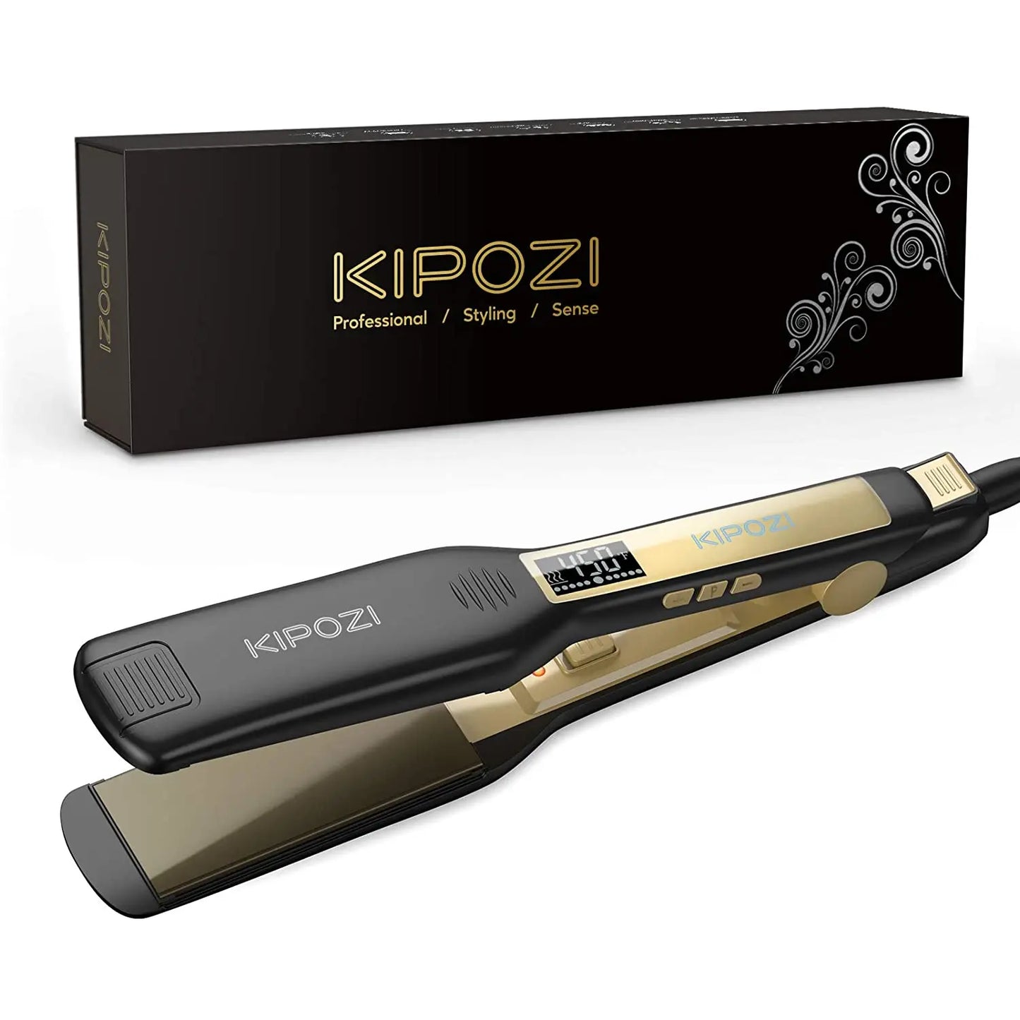 KIPOZI Professional Hair Straightener Titanium Flat Iron with Digital LCD Display Dual Voltage Instant Heating Curling Iron