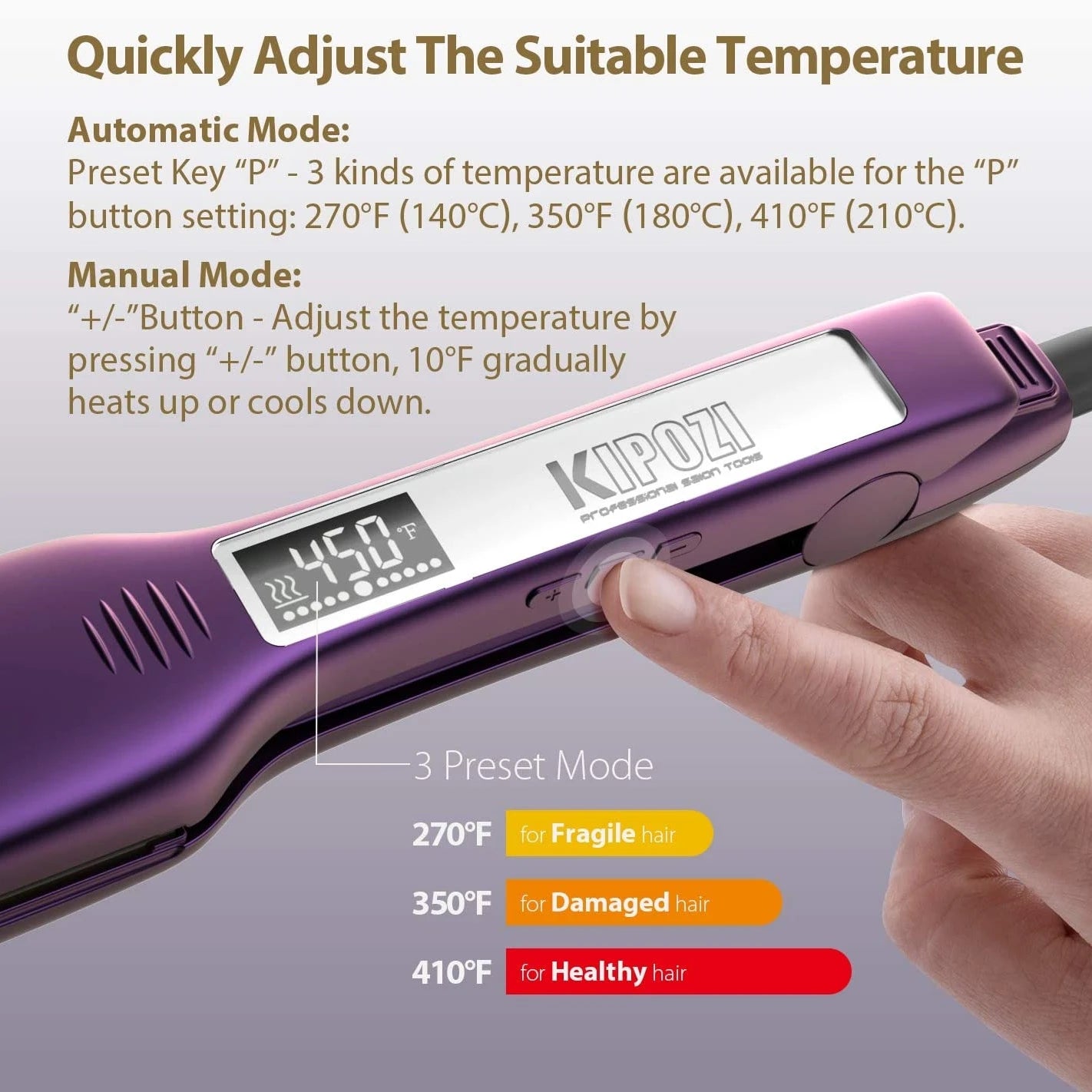 KIPOZI Professional Hair Straightener Titanium Flat Iron with Digital LCD Display Dual Voltage Instant Heating Curling Iron