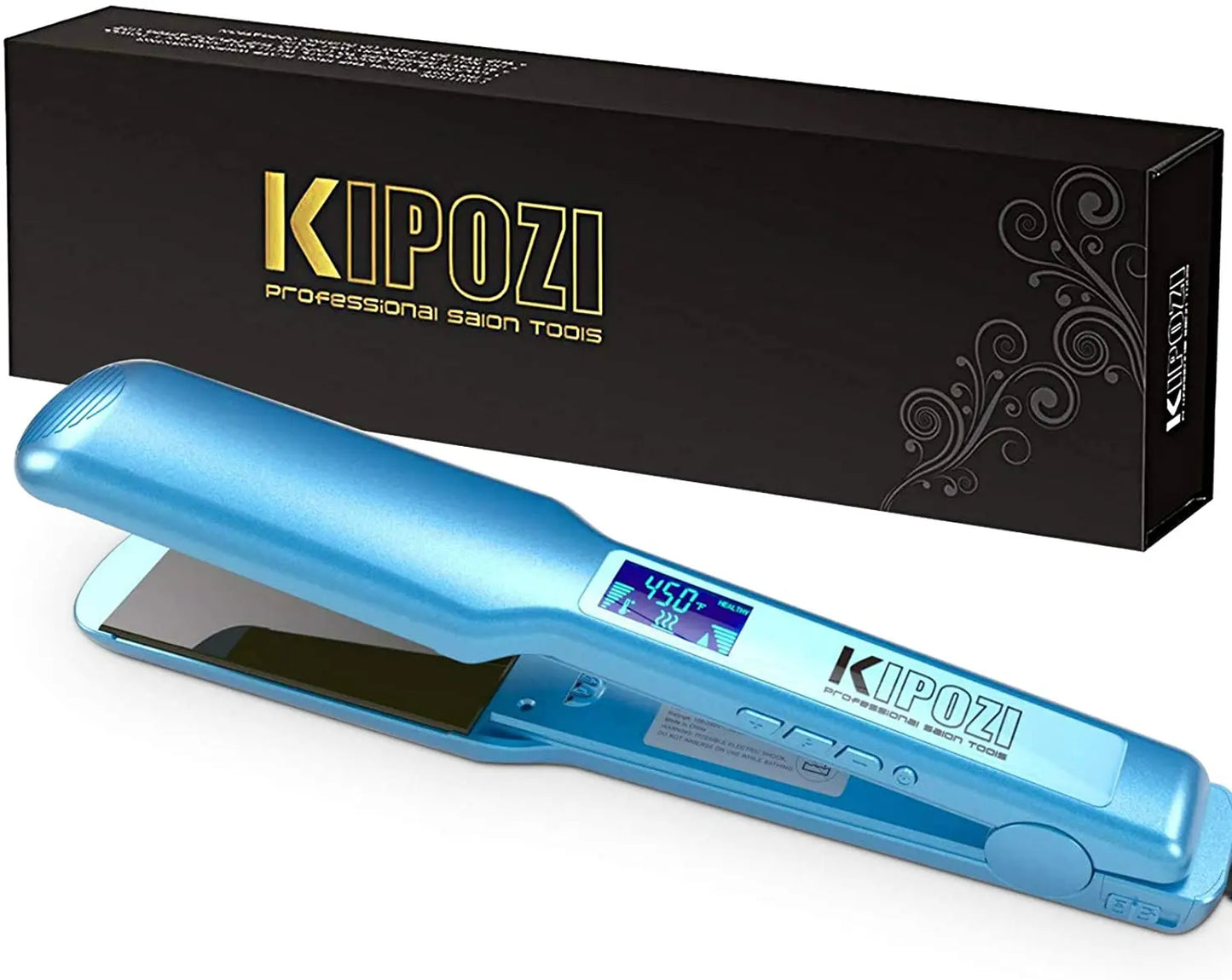 KIPOZI Professional Hair Straightener Titanium Flat Iron with Digital LCD Display Dual Voltage Instant Heating Curling Iron