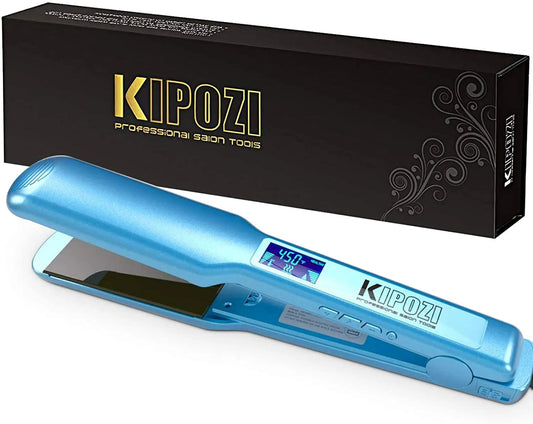 KIPOZI Professional Hair Straightener Titanium Flat Iron with Digital LCD Display Dual Voltage Instant Heating Curling Iron