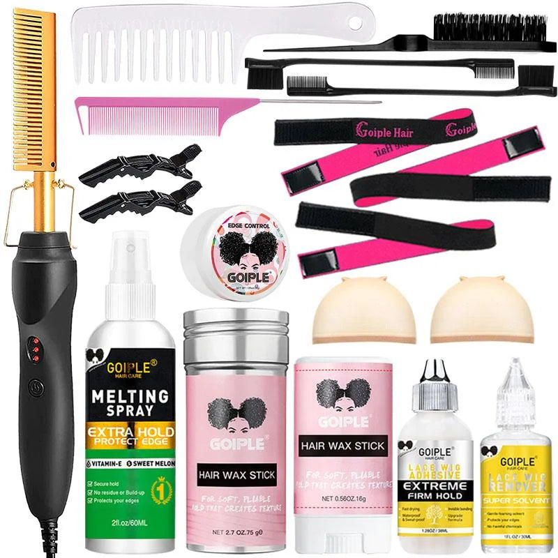 GOIPLE Electrical Heat Hair Straightener Hot Pressing Brush Styling Tool for Lace Front Wigs and Hair Wax Stick Melting Spray
