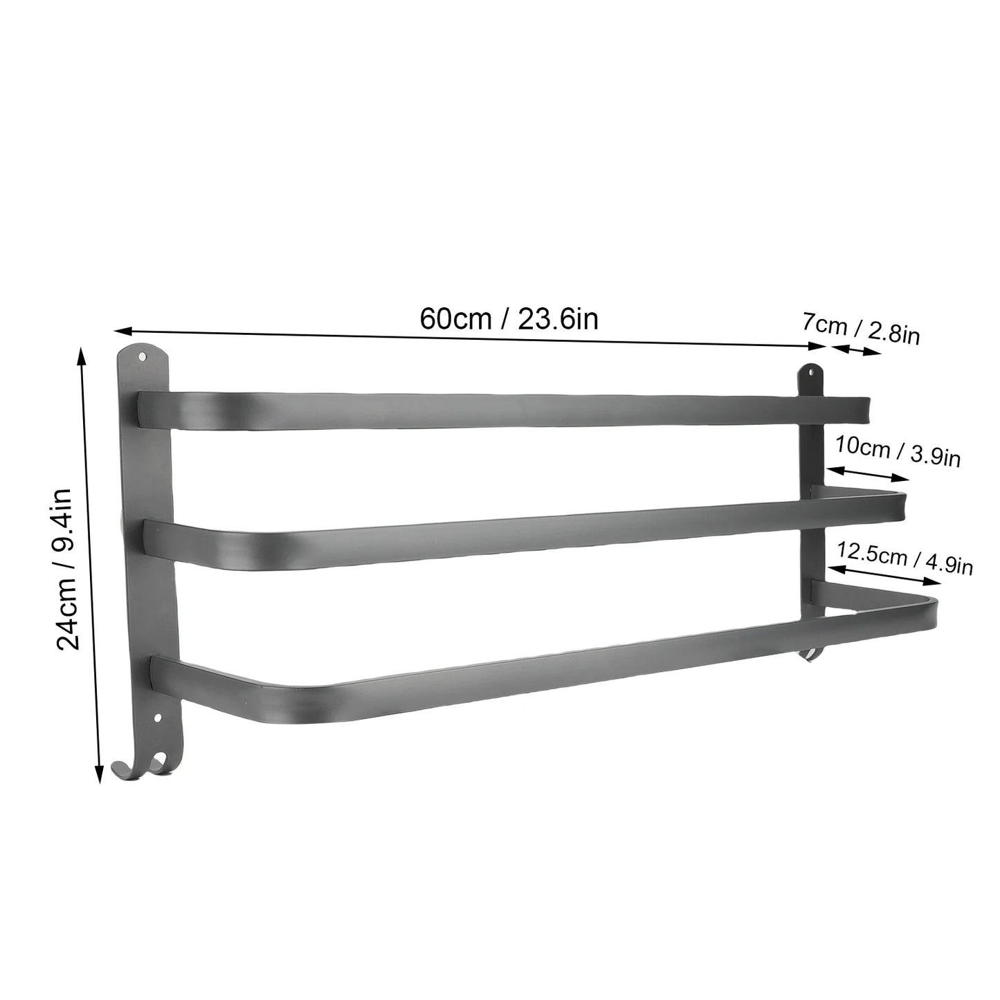 3 Tier Towel Rod 60CM Wall Mounted Towel Holder Space Saving Easy Installation for Bathroom
