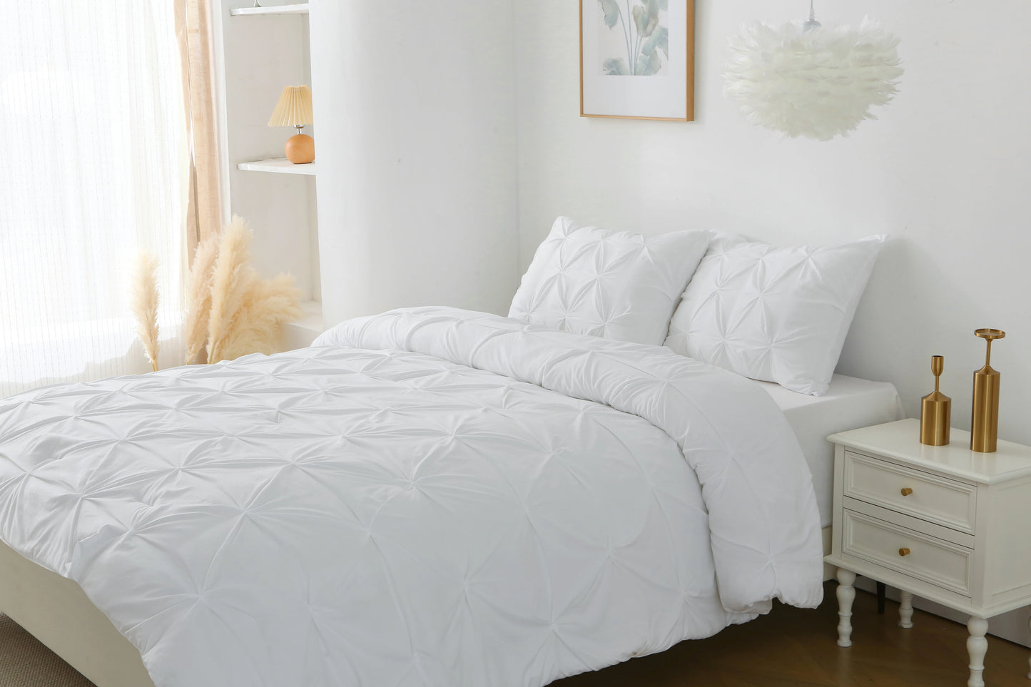 King Pintuck Comforter Set Down Alternative Shams White