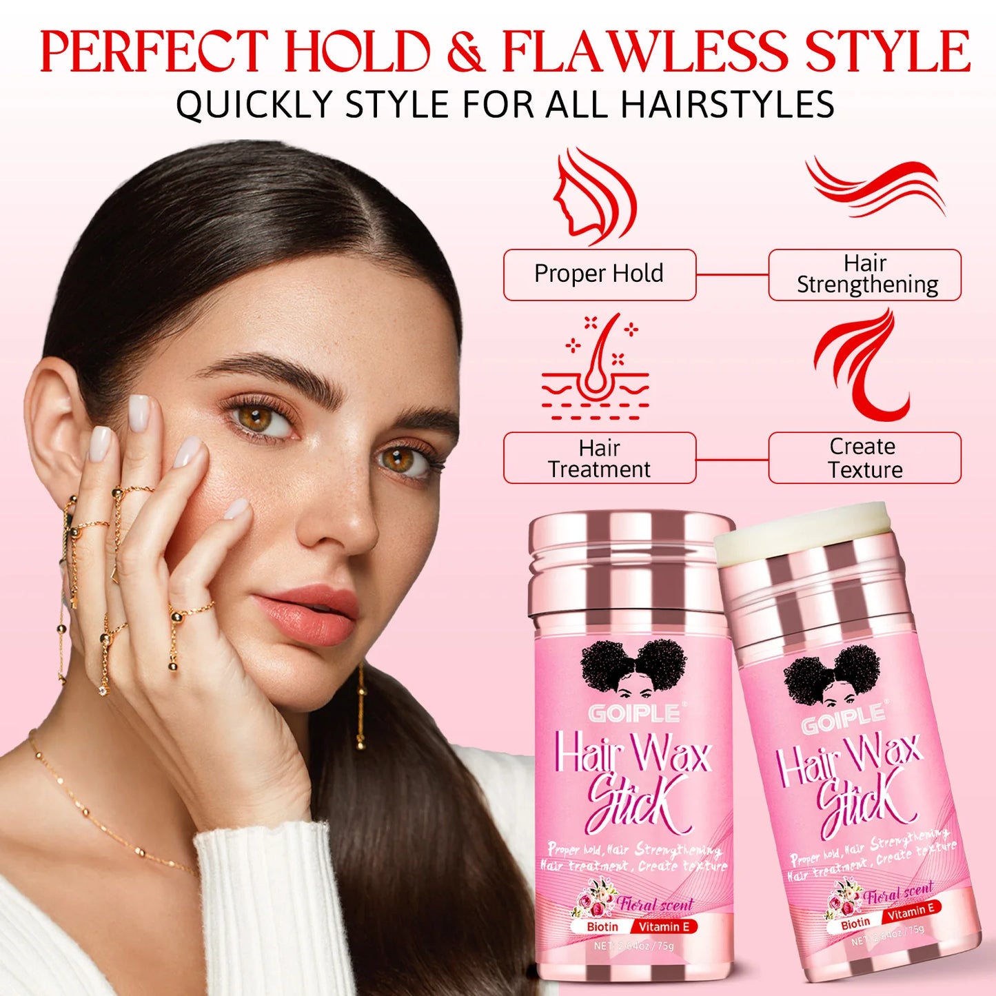 Goiple 75g Hair Wax Stick Comb Set Perfect Hold Tame Flyaways Styling Cream with Vitamin E