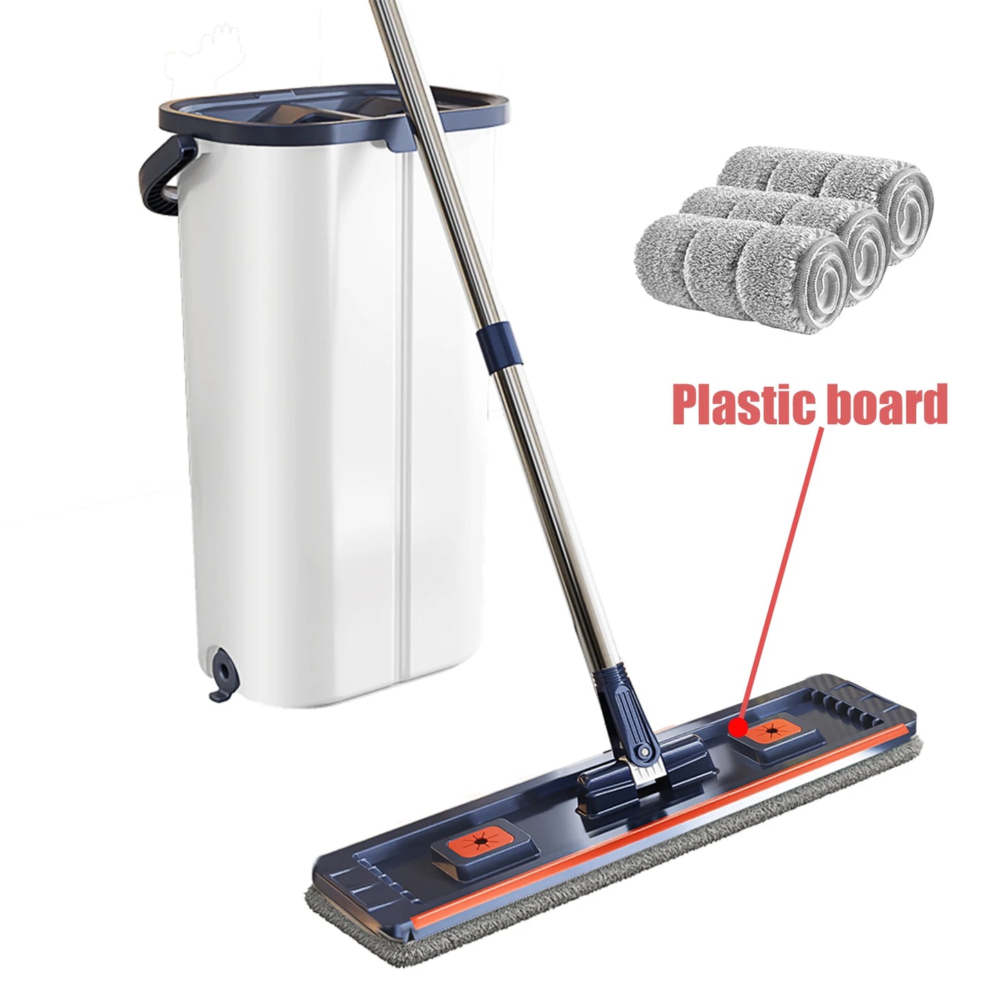 Floor Flat Squeeze Mop with Bucket Hand Free Lazy Cleaning Mop Microfiber 360 Rotating Self Wringing Mop for House Cleaning
