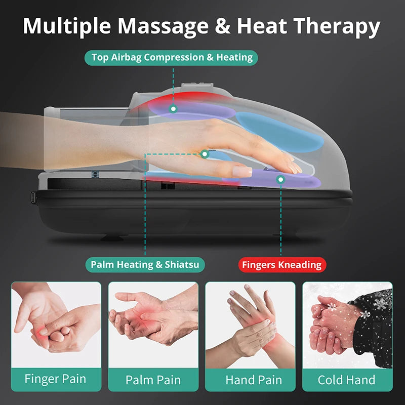 Wireless Electric Hand Massager with Air Compression and Hot Compress for Palm Acupoint Relaxation and Muscle Relief