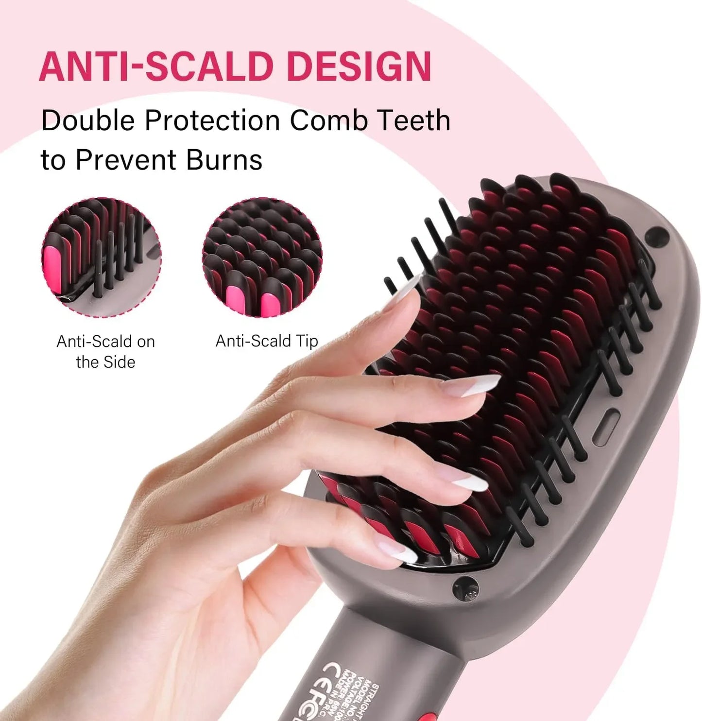 Hair Straightener Brush With Keratin Ceramic Coating Negative Ion Straightening Brush Dual Voltage Hot Air Hair Brush Black