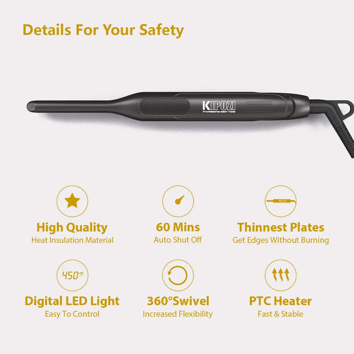 KIPOZI Titanium Small Hair Straightener Dual Voltage Flat Iron for Short Hair and Beard Styling