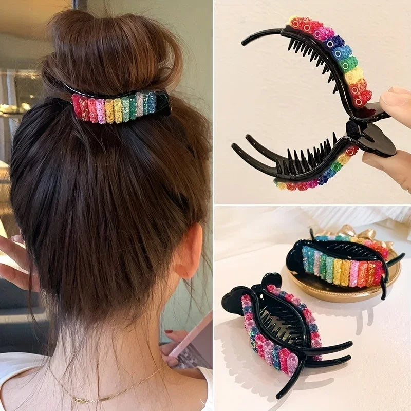 Rainbow Rhinestone Hair Clip for Girls Cute Candy Color Hair Accessory