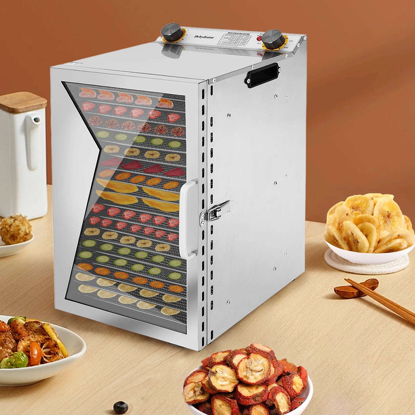 Food Dehydrator 18 Stainless Steel Trays Jerky Dryer Machine with Digital Adjustable Timer and Temperature Control
