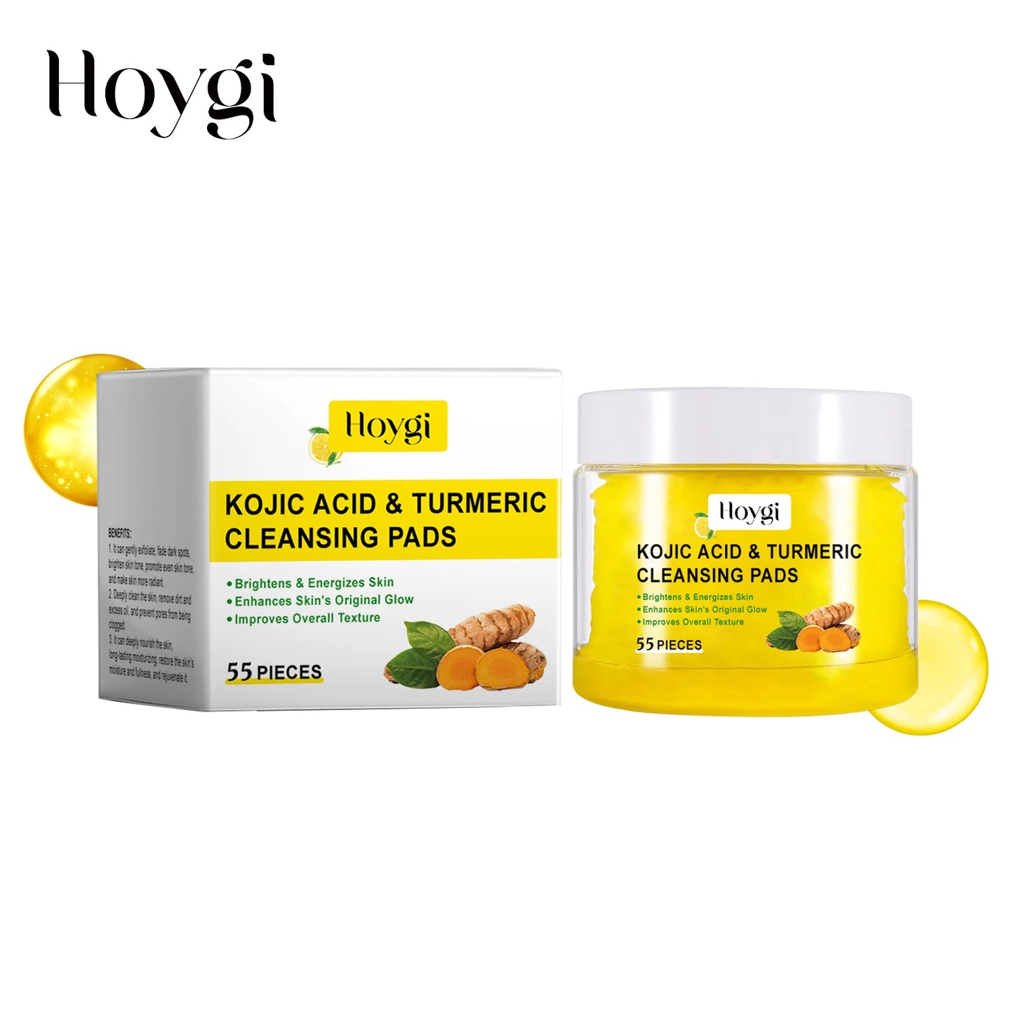 4PCS Turmeric Cleansing Skincare Exfoliating Pads Gentle Formula Suitable for All Skin Types 55PCS Bottle