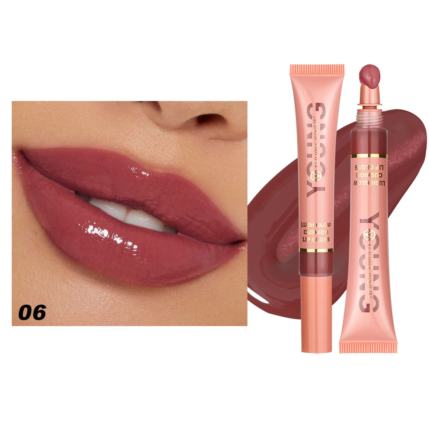 Young Vision 6 Color Liquid Water Shine Plush Brush Head Lip Gloss Vivid Shine Moisturizing Smooth Long Lasting Lip Glaze 10ml