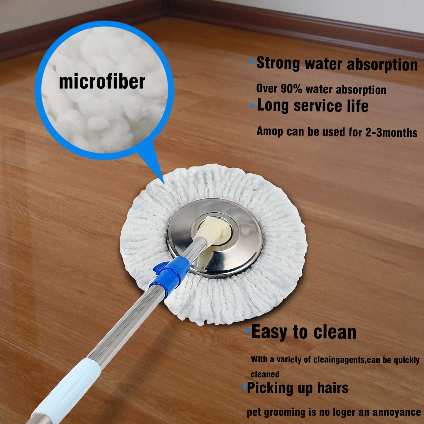 Spin Mop Bucket System with Wringer Set 360 Degree Rotating Extensible Handle Eco Friendly Floor Cleaning Tools