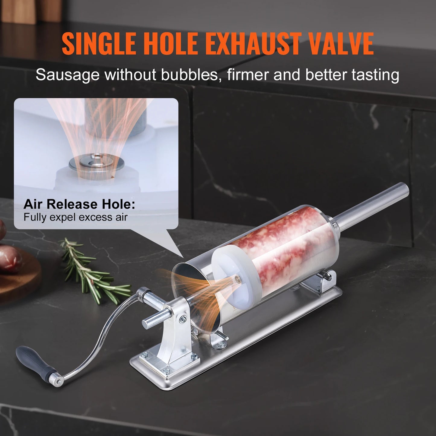 VEVOR 2.5L Manual Sausage Stuffer Food Grade Stainless Steel with 8 Stuffing Tubes for Home Kitchen and Commercial Use