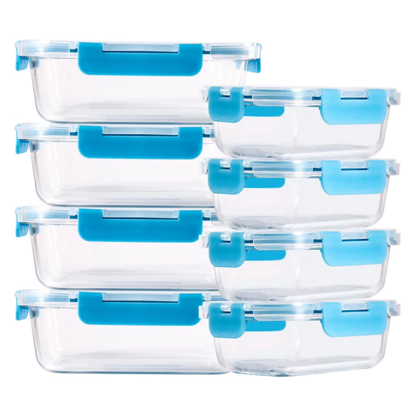 8 Piece Glass Food Storage Containers Set BPA Free Leakproof Microwave and Oven Safe 6 Sizes Borosilicate Glass Lock Lid