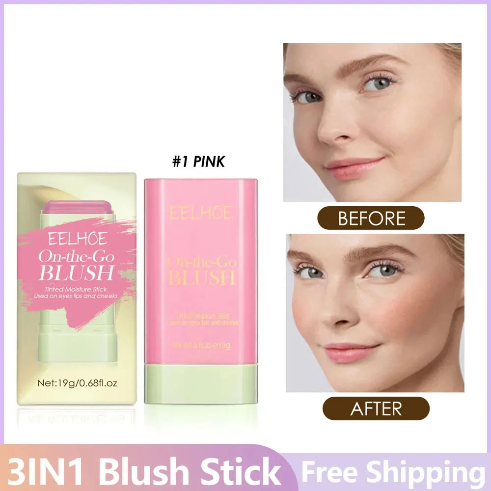 5PCS Pink Red 3in1 Tinted Blush Stick Makeup for Eyes Cheeks and Lips Monochromatic Multi Blush Stick Face Rouge Blusher