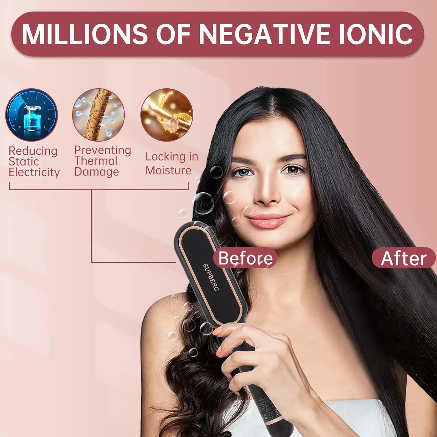 AP02 Negative Ionic Hair Straightener Brush Fast Heating Anti-Scald Auto Shut Off Hair Brush Straightener for Women