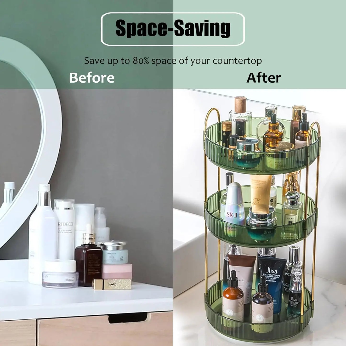 Rotating Makeup Organizer For Vanity 3 Tier High Capacity