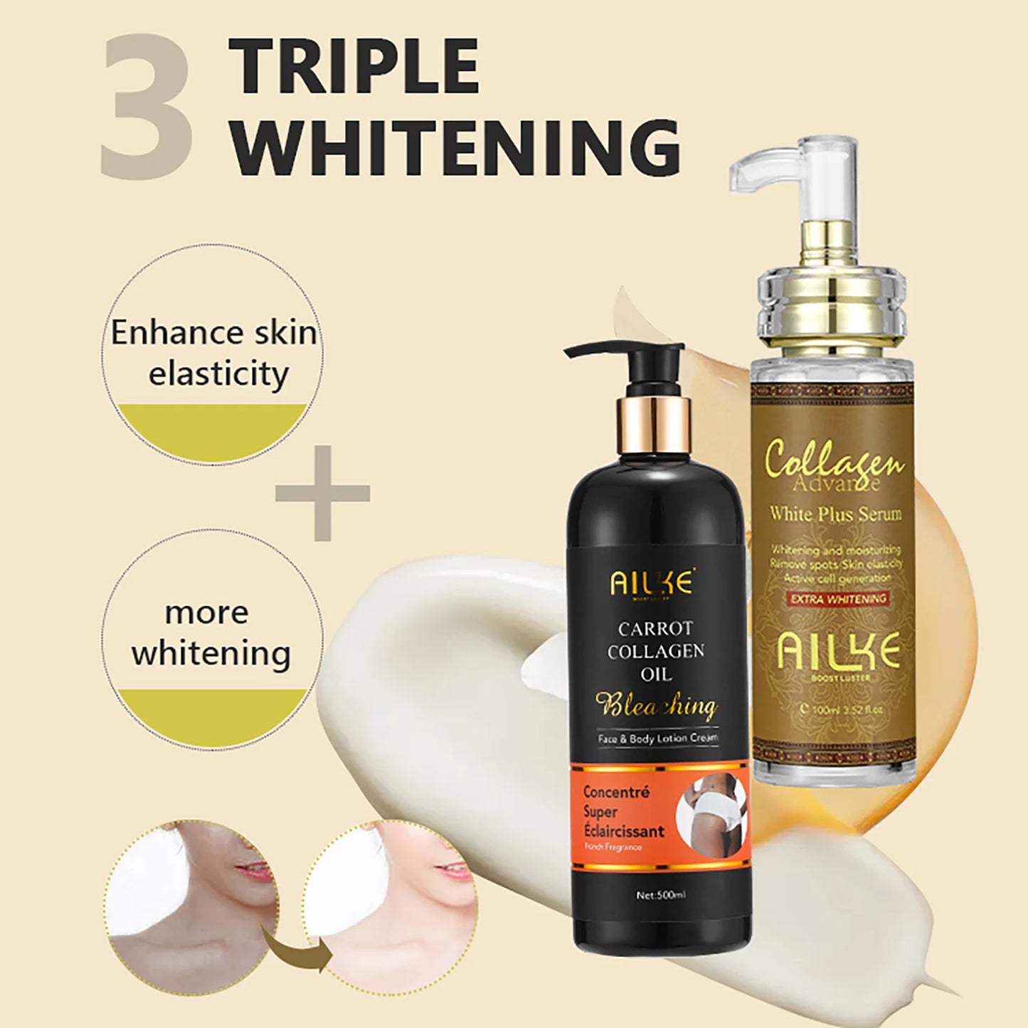 AILKE Skin Whitening Face Serum with Organic Collagen for Spot Reduction and Even Skin Tone Moisturizing Formula