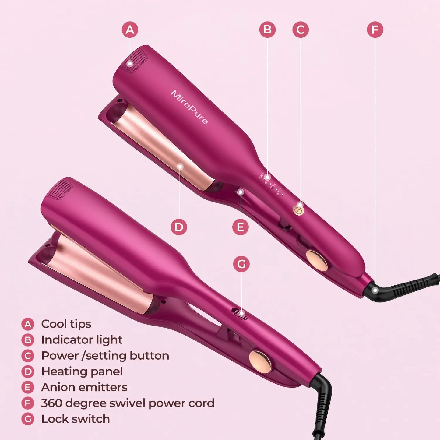 Wave Iron Beach Curling Hair Stick 2.54Cm PTC Heater Automatic Shut Off Easy Shape Adjustment Long Lasting Heating 300
