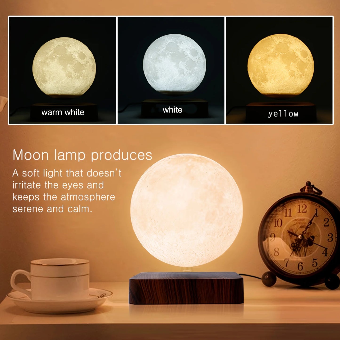 Magnetic Floating Moon Lamp With Wooden Base Night Light