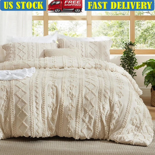 Boho Queen Comforter Set 3 Pieces Embroidered Bedding