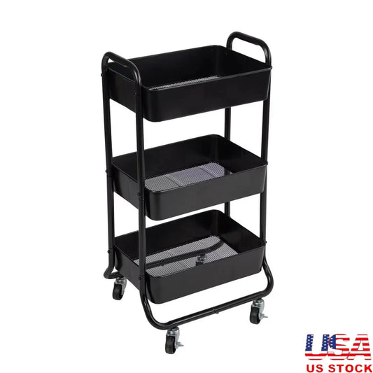 Versatile 3 Tier Metal Utility Cart With Locking Wheels