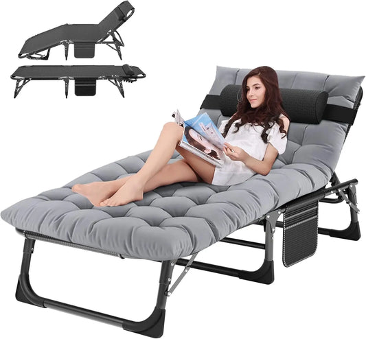 Chaise Lounge Chair 5 Position Padded Outdoor Portable