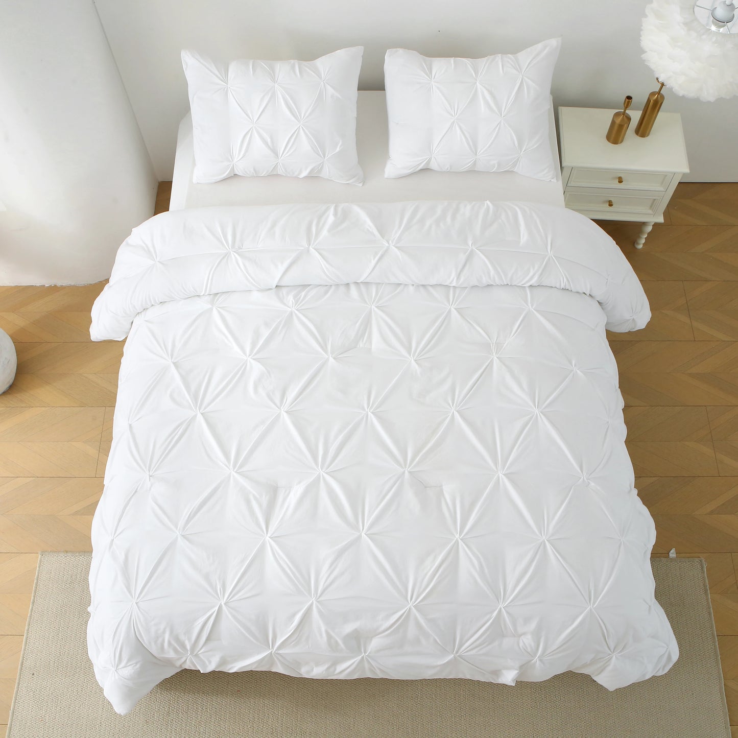 King Pintuck Comforter Set Down Alternative Shams White