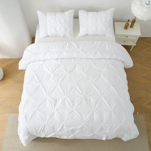 King Pintuck Comforter Set Down Alternative Shams White