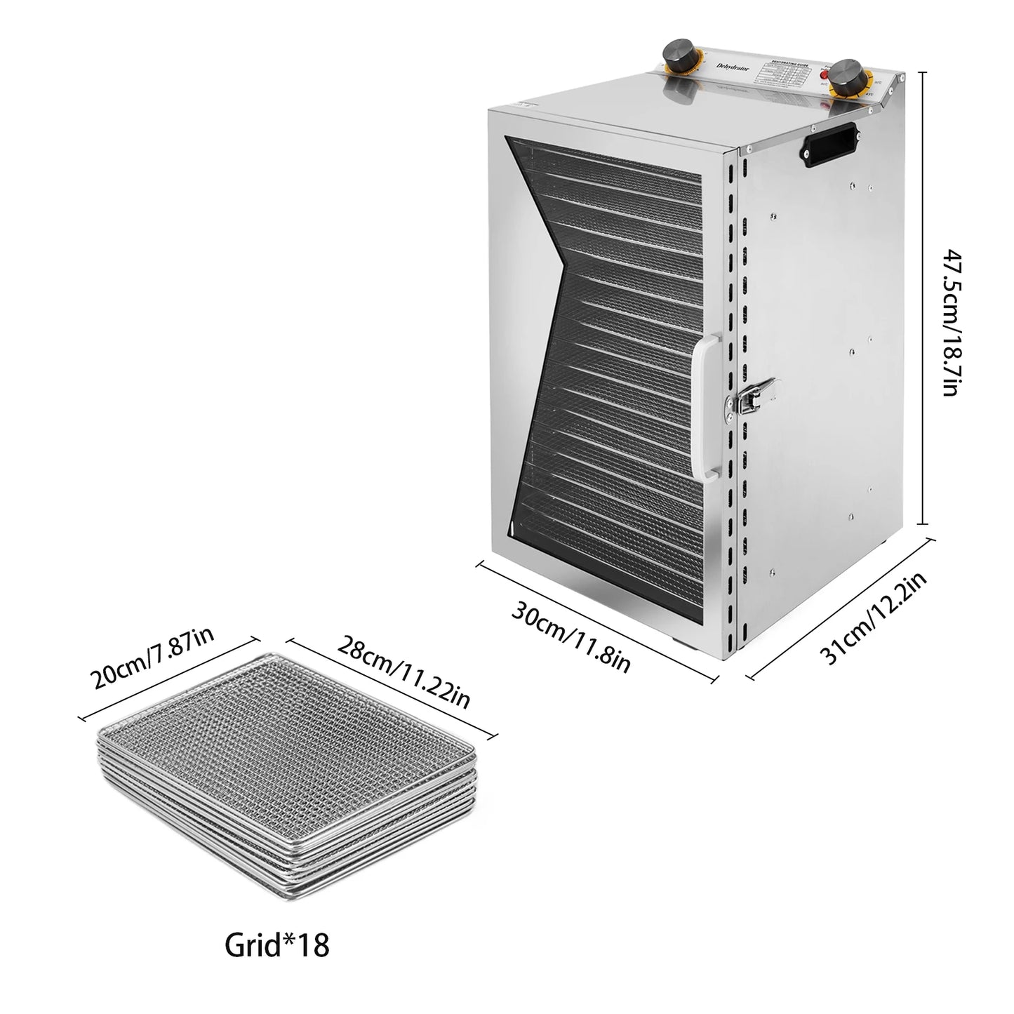 Food Dehydrator 18 Stainless Steel Trays Jerky Dryer Machine with Digital Adjustable Timer and Temperature Control