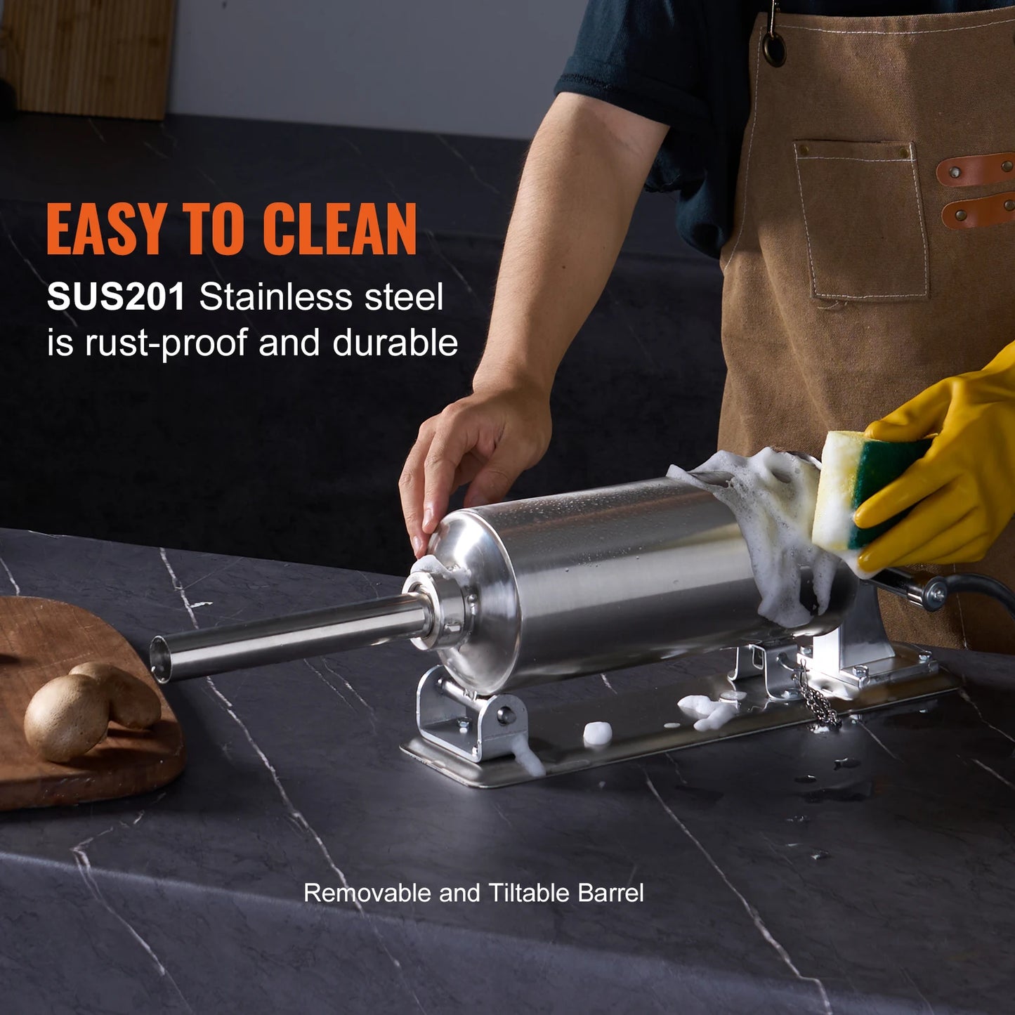 VEVOR 2.5L Manual Sausage Stuffer Food Grade Stainless Steel with 8 Stuffing Tubes for Home Kitchen and Commercial Use