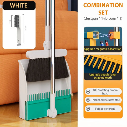 Foldable Broom Dustpan Set with 180 Degree Rotation Dustless Floor Brush for Home Cleaning