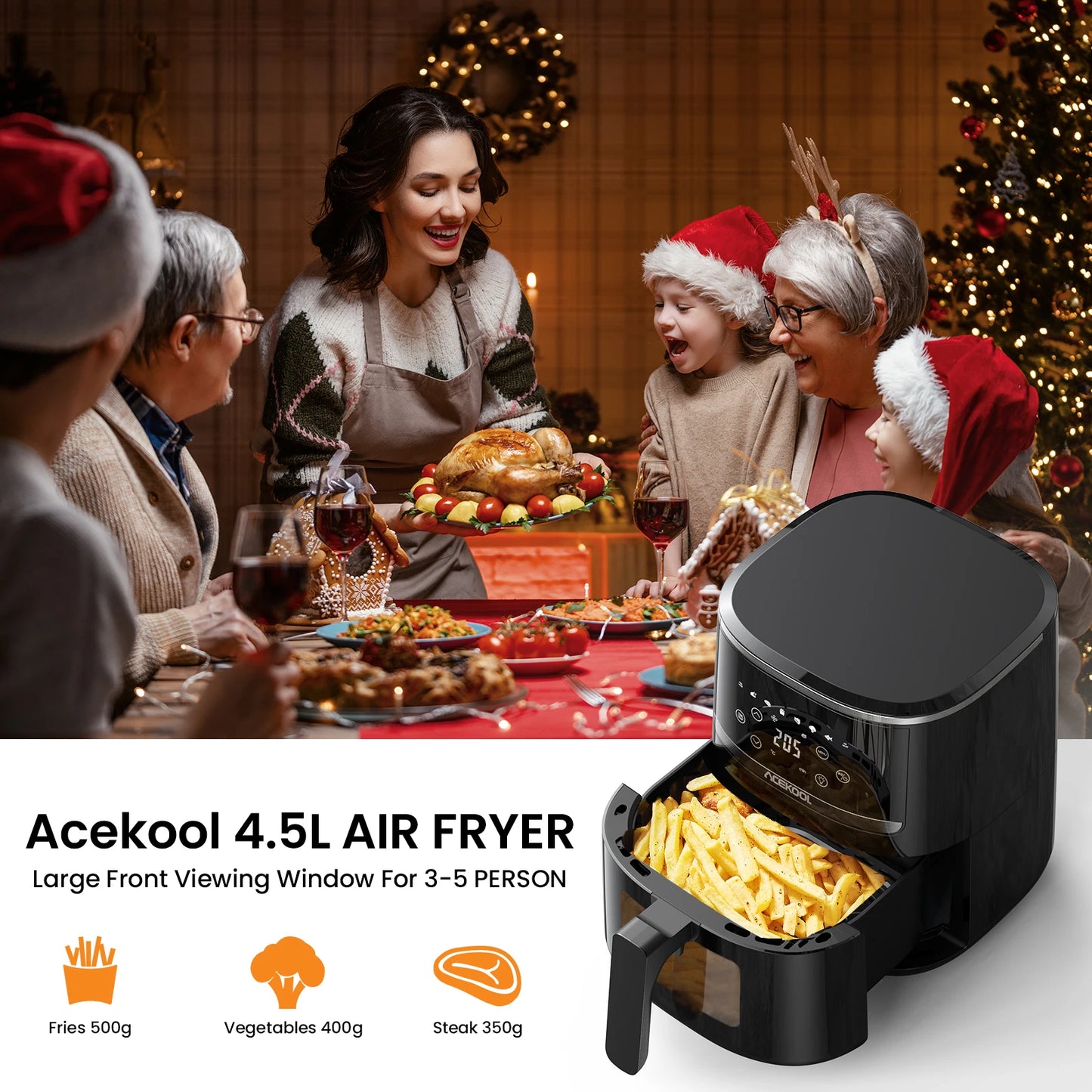 5 Quart Digital Display Air Fryer Toaster Oven Combo with 8 Cooking Presets and Dishwasher Safe Basket