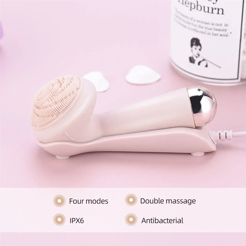 Electric Silicone Facial Brush Cleaner Vibration Roller Massage Pore Cleansing Instrument Waterproof Rechargeable Beauty Tool