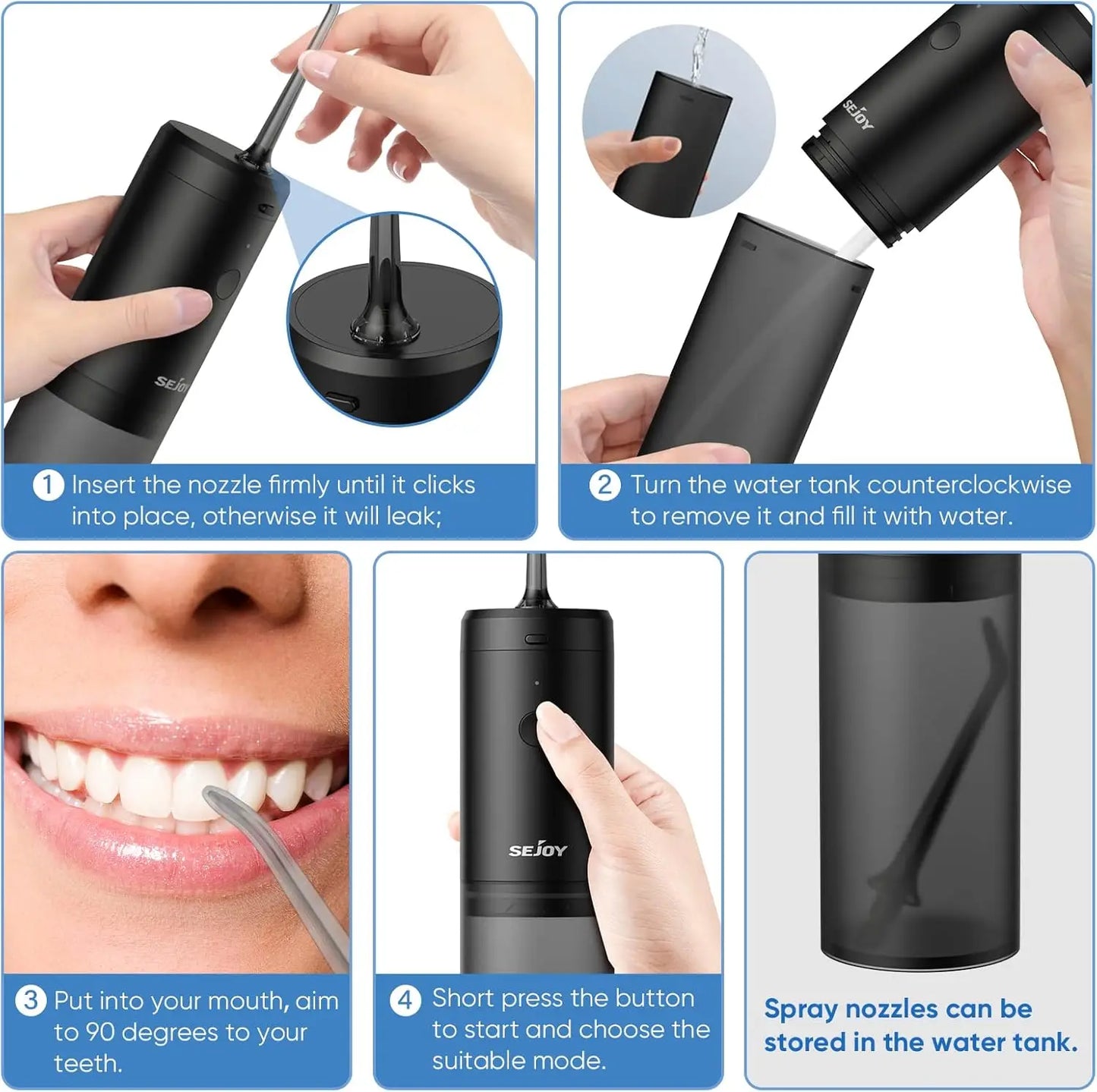 Sejoy Water Flosser and Electric Toothbrush Set Portable Dental Oral Irrigator USB Rechargeable Waterproof Teeth Cleaner