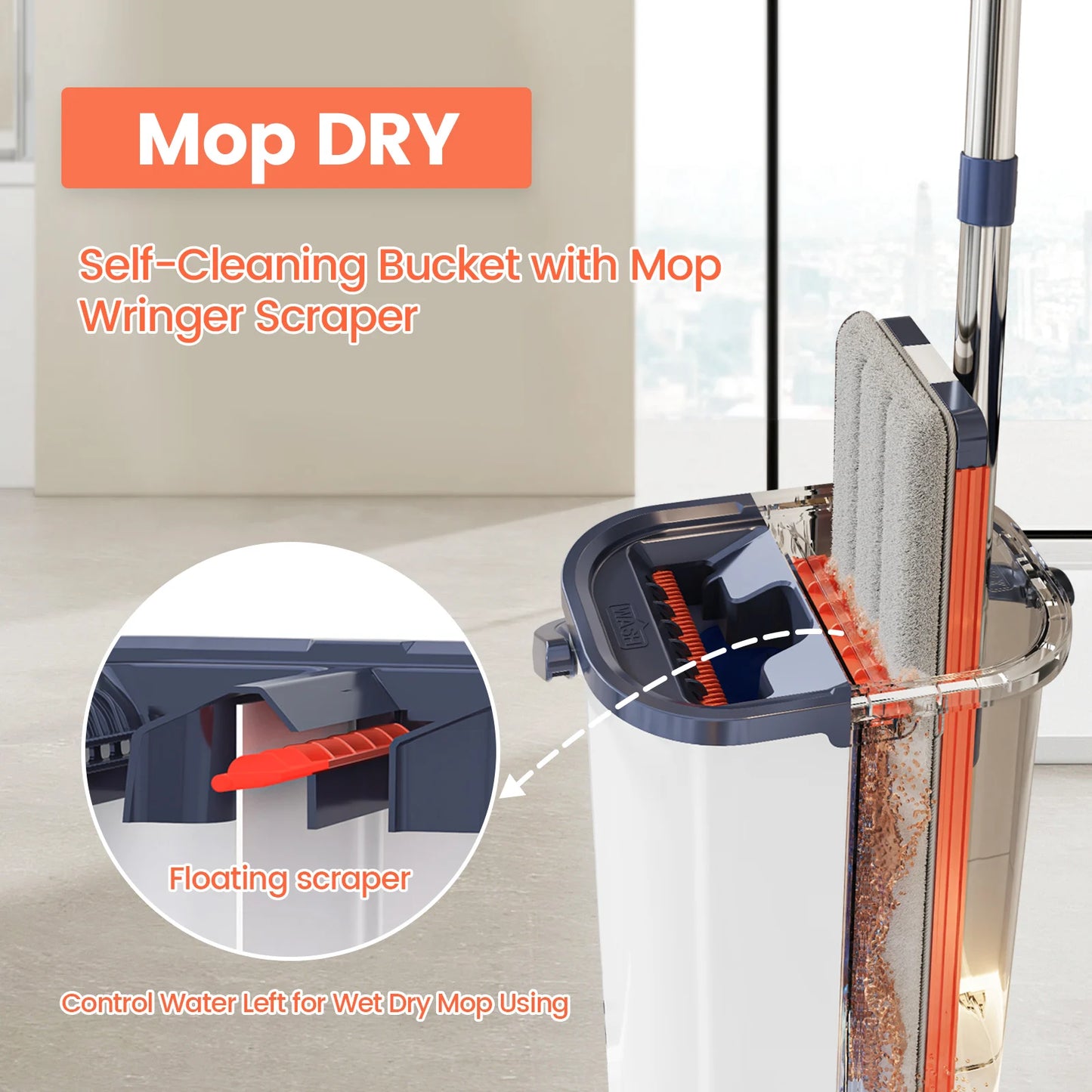 Floor Flat Squeeze Mop with Bucket Hand Free Lazy Cleaning Mop Microfiber 360 Rotating Self Wringing Mop for House Cleaning