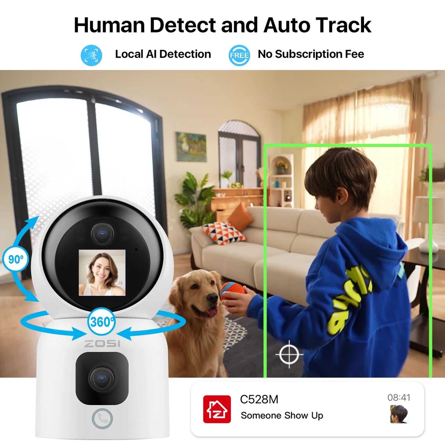ZOSI 6MP HD Dual Lens Baby Monitor With Screen Indoor Security WiFi Camera Video Calling Auto Tracking Wireless IP Surveillance