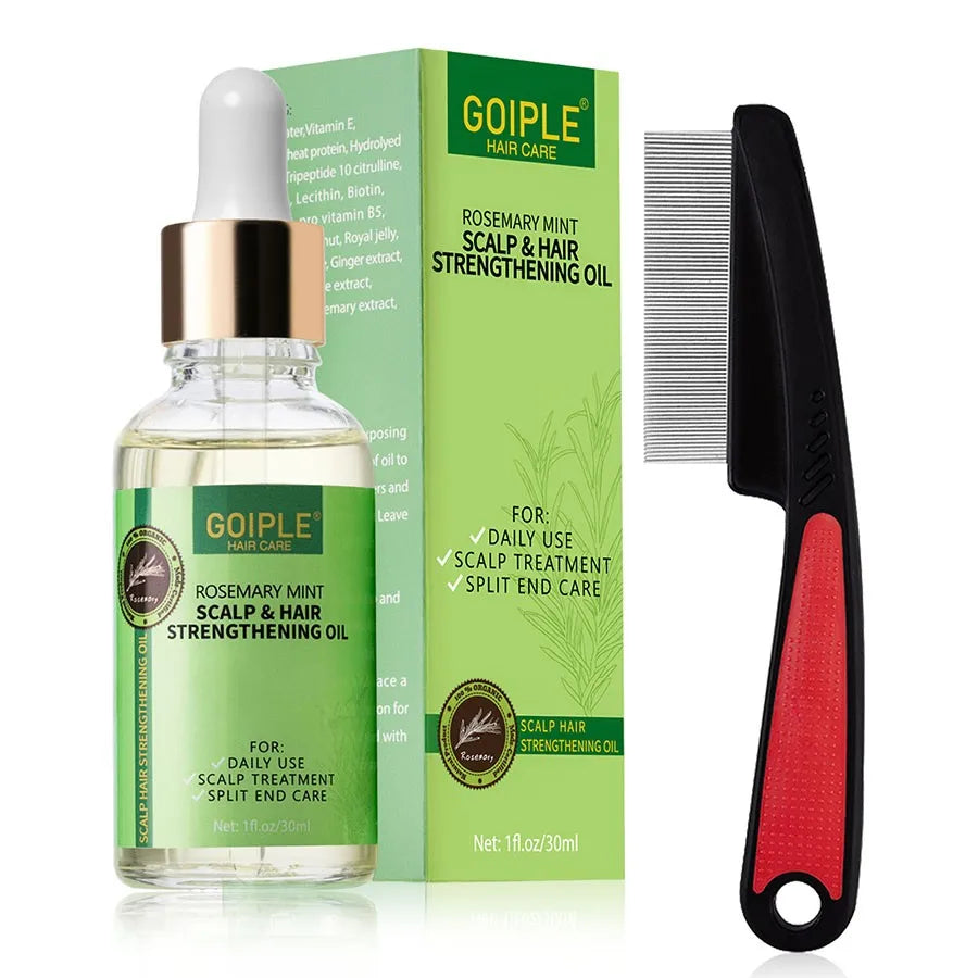 Hair Growth Serum Rosemary Mint Essential Oil for Dry Damaged Split Ends Anti Loss Treatment with Stainless Steel Tooth Comb