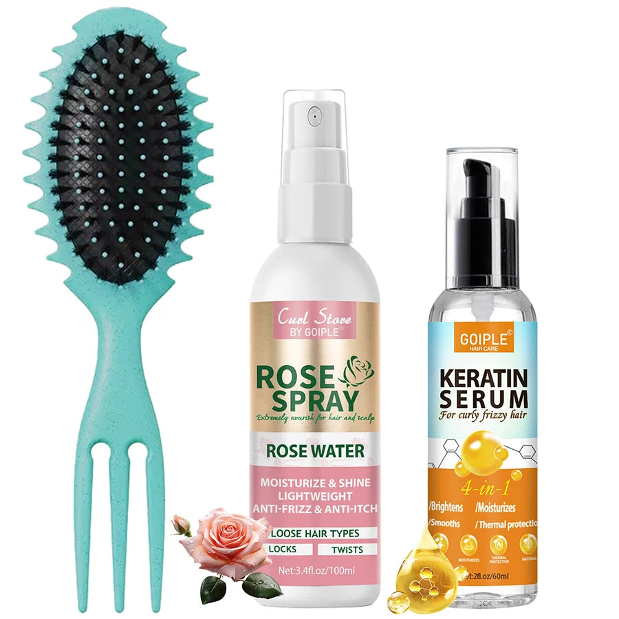 Thermal Protectant Spray Hair Growth Oil Heat Protector Serum Moisturizing Essence Conditioner Spray Detangler Comb Satin Bonnet