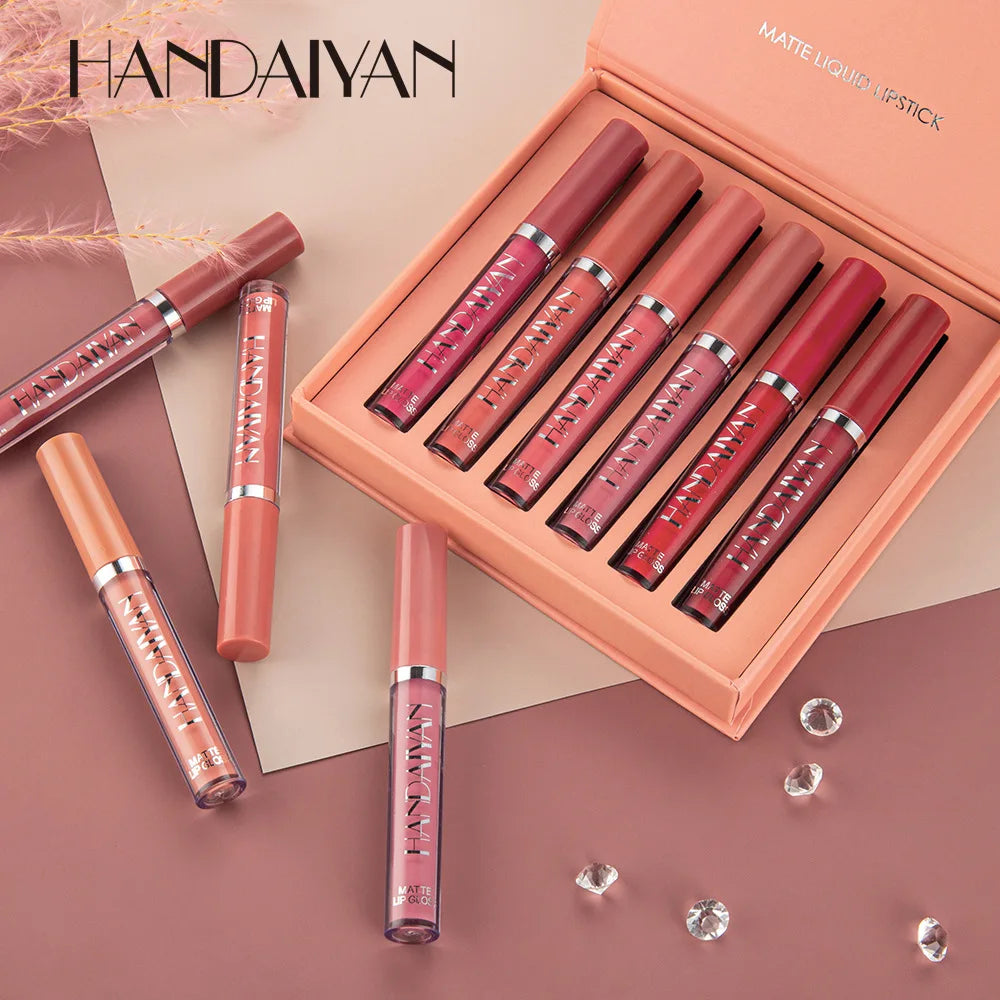 Handaiyan 6 Matte Velvet Non Stick Cup Liquid Lipstick Set Lasting Color Waterproof Sweat Non Stick Cup Lip Gloss Set